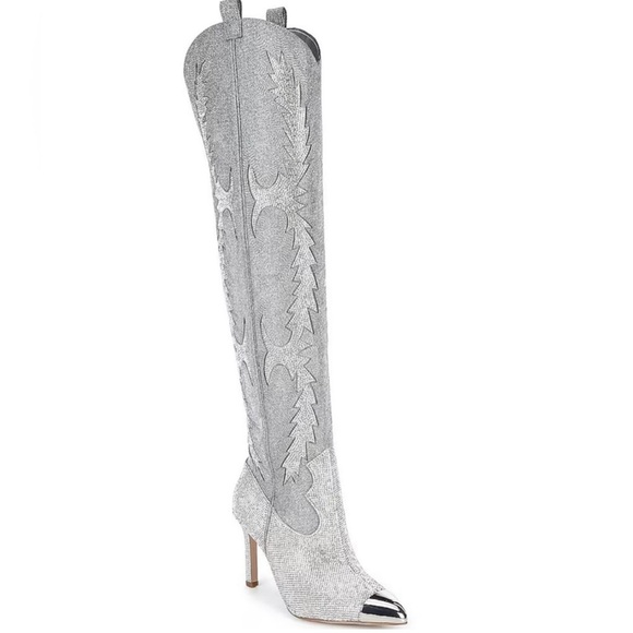 Gianni Bini Silver Over-the-Knee Boots w/ Stiletto Heel BRAND NEW Sz 7 & 5.5. 🥶🪩 - Picture 2 of 16